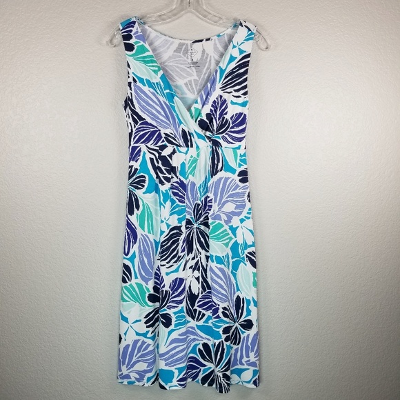 John/'s casual Midi Dress on rayon sleeveless color blue navy flowering.**NEW St